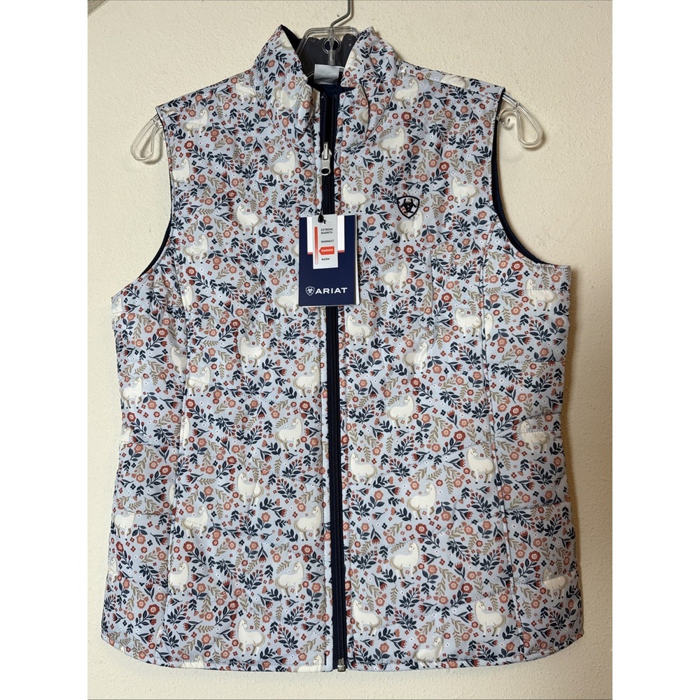 Ariat Youth XXL 16 Insulated Quilted Vest Horse Floral Print Blue Full Zip NWT